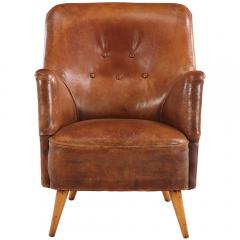Mid Century Modern French Leather Club Chair C 1950  - 4598251
