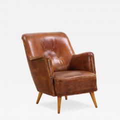 Mid Century Modern French Leather Club Chair C 1950  - 4598403
