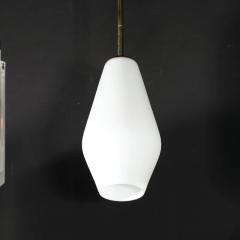 Mid Century Modern Frosted Glass Walnut Pendant Chandelier with Brass Fittings - 4465683