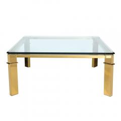 Mid Century Modern Geometric Rectilinear Polished Brass Glass Cocktail Table - 1949982