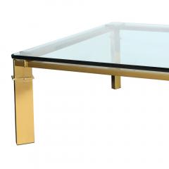 Mid Century Modern Geometric Rectilinear Polished Brass Glass Cocktail Table - 1949987