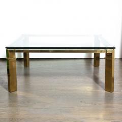 Mid Century Modern Geometric Rectilinear Polished Brass Glass Cocktail Table - 1949996