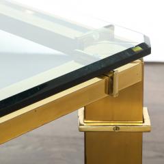 Mid Century Modern Geometric Rectilinear Polished Brass Glass Cocktail Table - 1949997