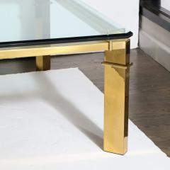 Mid Century Modern Geometric Rectilinear Polished Brass Glass Cocktail Table - 1949999