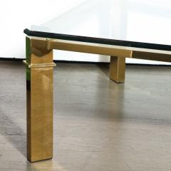 Mid Century Modern Geometric Rectilinear Polished Brass Glass Cocktail Table - 1950009