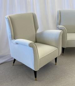 Mid Century Modern Gio Ponti Style Armchairs Wingback Chairs Pair in Boucl  - 2925863