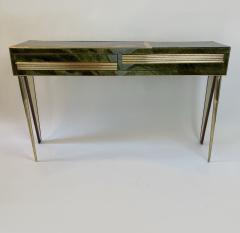 Mid Century Modern Green Artistic Murano Glass Console w Brass Wood Details - 2097993