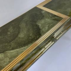 Mid Century Modern Green Artistic Murano Glass Console w Brass Wood Details - 2097995
