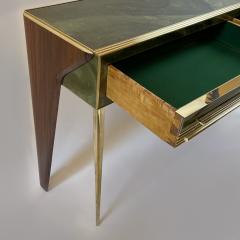 Mid Century Modern Green Artistic Murano Glass Console w Brass Wood Details - 2097996