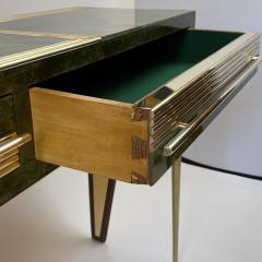 Mid Century Modern Green Artistic Murano Glass Console w Brass Wood Details - 2097997