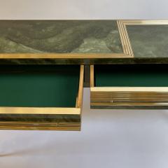 Mid Century Modern Green Artistic Murano Glass Console w Brass Wood Details - 2097998