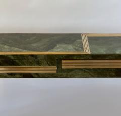 Mid Century Modern Green Artistic Murano Glass Console w Brass Wood Details - 2097999