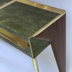 Mid Century Modern Green Artistic Murano Glass Console w Brass Wood Details - 2098000