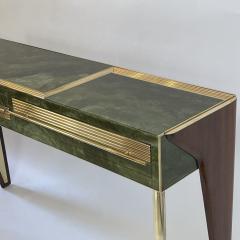 Mid Century Modern Green Artistic Murano Glass Console w Brass Wood Details - 2098001