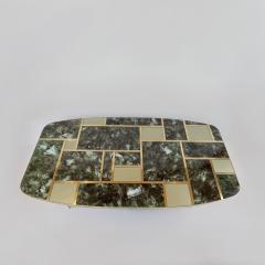 Mid Century Modern Green Artistic Murano Glass w Brass Details Coffee Table - 2163124