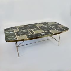 Mid Century Modern Green Artistic Murano Glass w Brass Details Coffee Table - 2163126