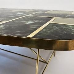 Mid Century Modern Green Artistic Murano Glass w Brass Details Coffee Table - 2163131
