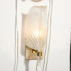 Mid Century Modern Handblown Murano Clear Glass Leaf Sconce w Brass Fittings - 2366007