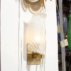 Mid Century Modern Handblown Murano Clear Glass Leaf Sconce w Brass Fittings - 2366008