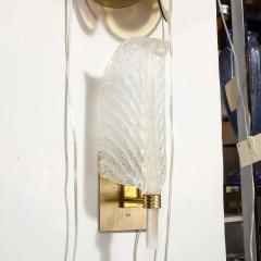 Mid Century Modern Handblown Murano Clear Glass Leaf Sconce w Brass Fittings - 2366009