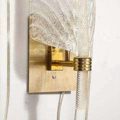 Mid Century Modern Handblown Murano Clear Glass Leaf Sconce w Brass Fittings - 2366011