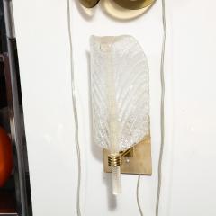 Mid Century Modern Handblown Murano Clear Glass Leaf Sconce w Brass Fittings - 2366042