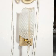 Mid Century Modern Handblown Murano Clear Glass Leaf Sconce w Brass Fittings - 2366045