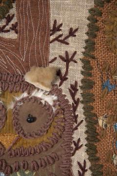 Mid Century Modern Handstitched Owl Embroidered Textile Artwork 1960s - 4113528