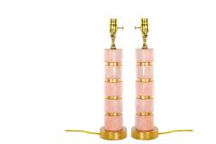 Mid Century Modern Ice Pink Jade Giltwood Base Table Lamp - 3120847