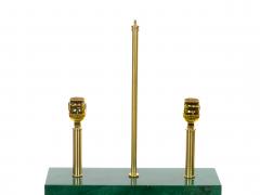 Mid Century Modern Italian Art Deco Style Dark Green Jade and Brass Table Lamps - 4796372