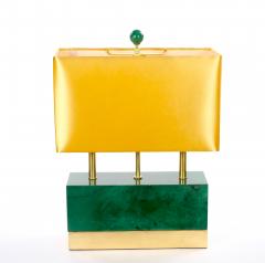 Mid Century Modern Italian Art Deco Style Dark Green Jade and Brass Table Lamps - 4796373