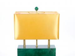 Mid Century Modern Italian Art Deco Style Dark Green Jade and Brass Table Lamps - 4796380