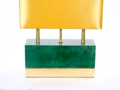 Mid Century Modern Italian Art Deco Style Dark Green Jade and Brass Table Lamps - 4796382