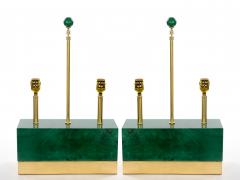 Mid Century Modern Italian Art Deco Style Dark Green Jade and Brass Table Lamps - 4796391