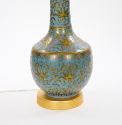 Mid Century Modern Italian Blue Tapestry Design Porcelain Table Lamps Pair - 4796323
