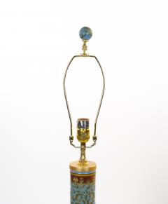 Mid Century Modern Italian Blue Tapestry Design Porcelain Table Lamps Pair - 4796324