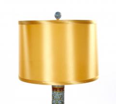 Mid Century Modern Italian Blue Tapestry Design Porcelain Table Lamps Pair - 4796325