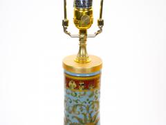 Mid Century Modern Italian Blue Tapestry Design Porcelain Table Lamps Pair - 4796327