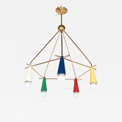 Mid Century Modern Italian Brass Polychrome Enamel Chandelier - 1462870