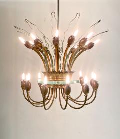 Mid Century Modern Italian Chandelier in Brass Glass - 2832922