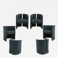 Mid Century Modern Italian Curved Chairs in Blue Velvet Set of Six - 4413125