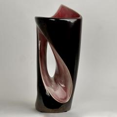 Mid Century Modern Italian Dark Brown Mauve Glazed Ceramic Sculptural Vase - 3968673