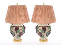 Mid Century Modern Italian Glazed Ceramic Grape and Vine Table Lamps Pair - 4795987