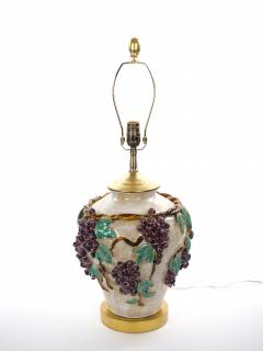 Mid Century Modern Italian Glazed Ceramic Grape and Vine Table Lamps Pair - 4795988