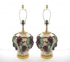 Mid Century Modern Italian Glazed Ceramic Grape and Vine Table Lamps Pair - 4795991