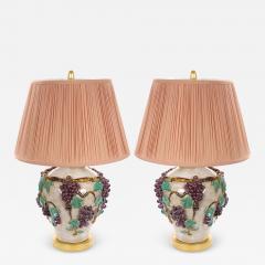 Mid Century Modern Italian Glazed Ceramic Grape and Vine Table Lamps Pair - 4796384