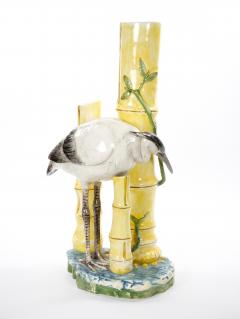 Mid Century Modern Italian Hand Painted Majolica Heron Figurative Sculpture - 4553159