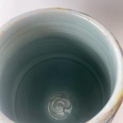 Mid Century Modern Italian Large Light Blue Glazed Ceramic Vase w Hunting Scenes - 2335873