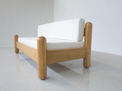 Mid Century Modern Italian Sofa Wood and White boucle Fabric 1970s - 3338690