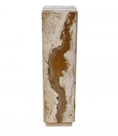 Mid Century Modern Italian Square Beige Tan Travertine Marble Pedestal Table - 3947275